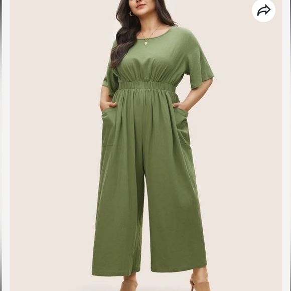 BloomChic  Plus Size 4XL Solid Elastic Waist Patched Pocket Jumpsuit - Picture 1 of 9